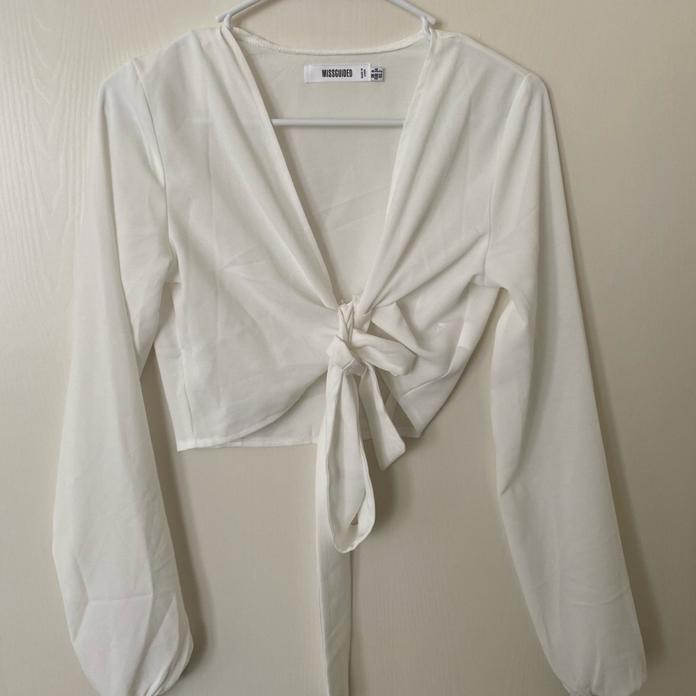 Missguided Tied Front Long Sleeve Top